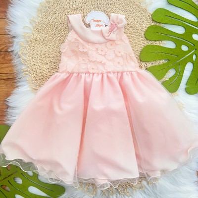 Vestido Flores com Pérolas e Ramos Bordados - Rose